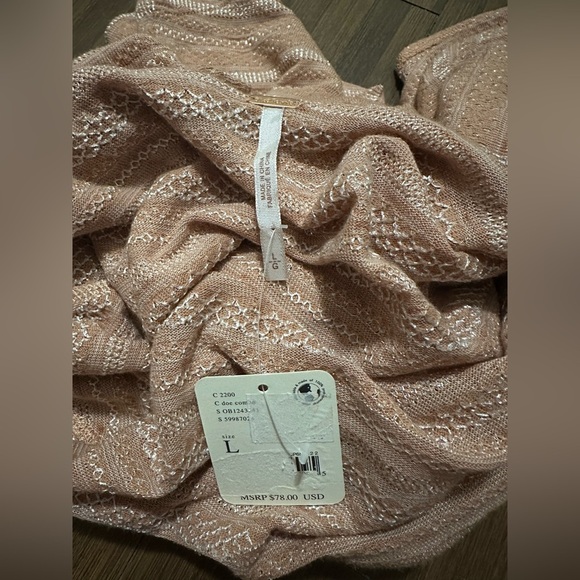 NWT Free People "Heirloom" Slub Knit Ruffle Top in "Doe Combo" Blush Pink size L - Picture 5 of 8
